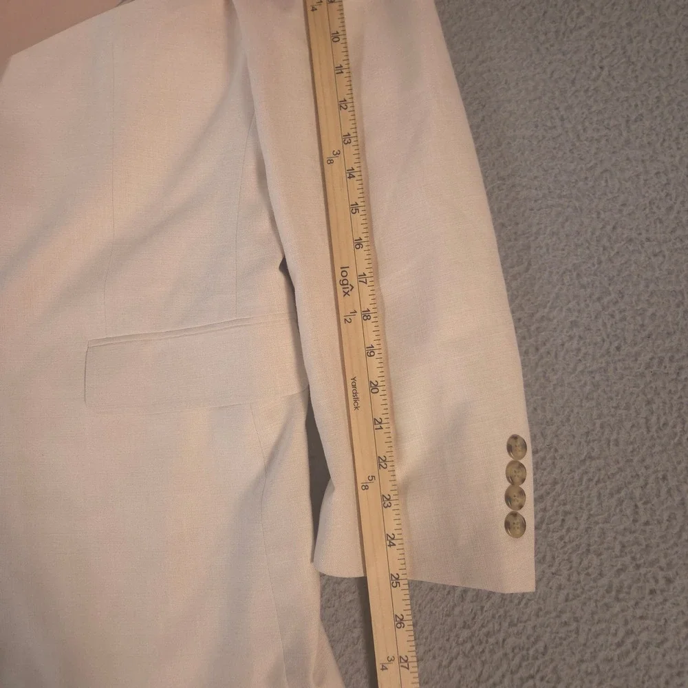 Stafford Blazer Mens 46R Cream Linen Blend Two Button Sport Coat Pocket Square